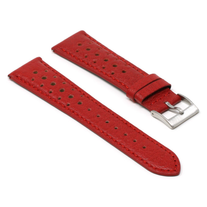 ra6.6 Angle Red DASSARI Perforated Leather Rally Watch Band Strap 18mm 19mm 20mm 21mm 22mm