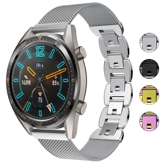 S.m17.ss Gallery Sllver StrapsCo Metal Link & Mesh Watch Band Strap For Samsung Galaxy Watch 3 45mm & Watch 46mm 22mm