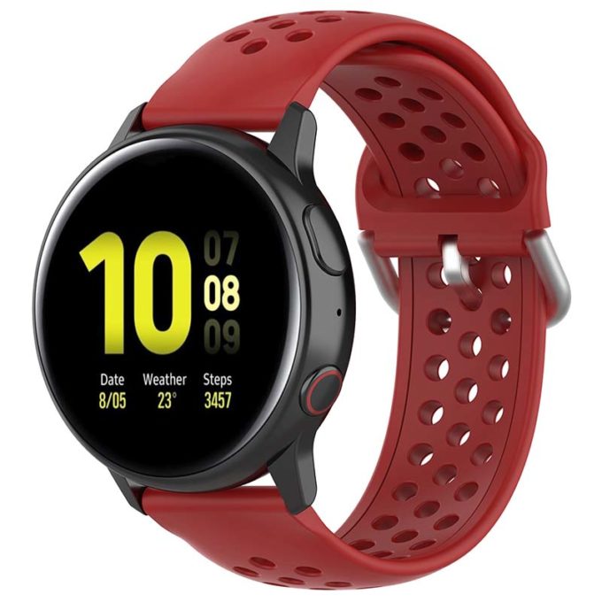 s.r21.6 Main Red StrapsCo Buckle and Tuck Perforated Silicone Rubber Watch Strap for Samsung Galaxy Watch Active 20mm 22mm