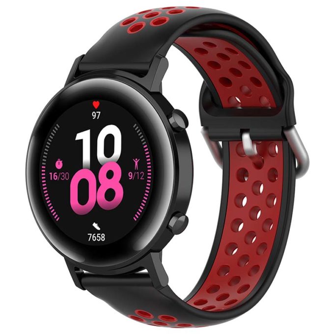 s.r22.1.6 Main Black Red StrapsCo Buckle and Tuck Perforated Rubber Strap for Samsung Galaxy Watch Active 20mm 22mm