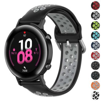 s.r22.1.7 Gallery Black Grey StrapsCo Buckle and Tuck Perforated Rubber Strap for Samsung Galaxy Watch Active 20mm 22mm
