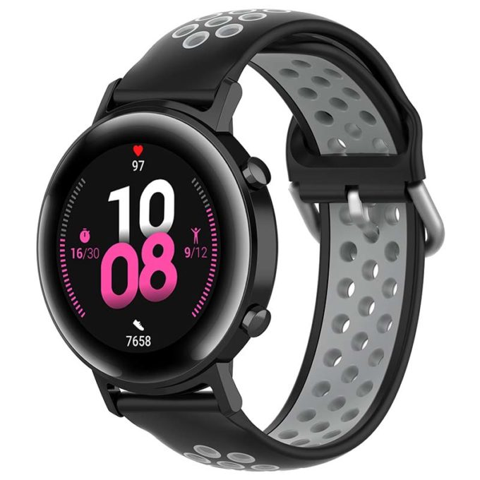 s.r22.1.7 Main Black Grey StrapsCo Buckle and Tuck Perforated Rubber Strap for Samsung Galaxy Watch Active 20mm 22mm