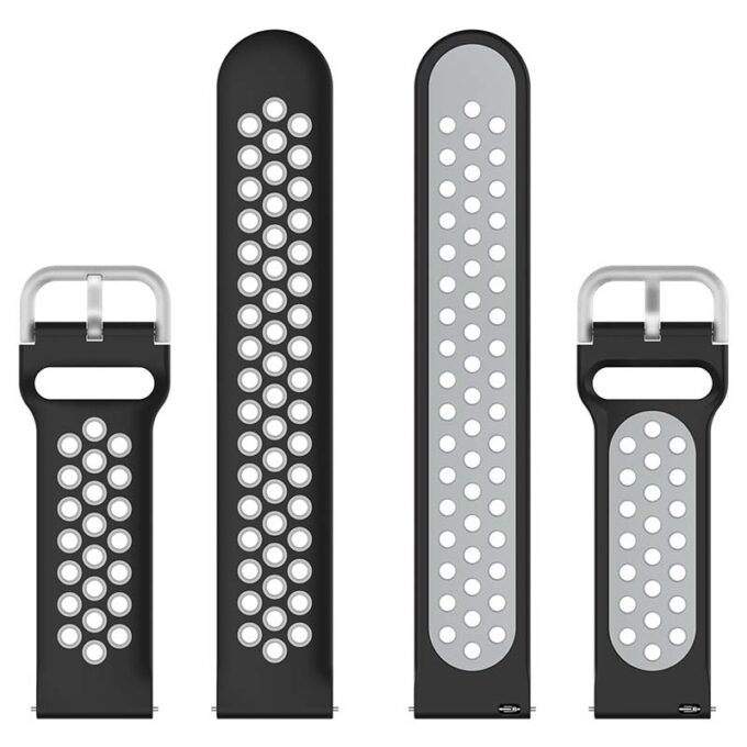 s.r22.1.7 Up Black Grey StrapsCo Buckle and Tuck Perforated Rubber Strap for Samsung Galaxy Watch Active 20mm 22mm