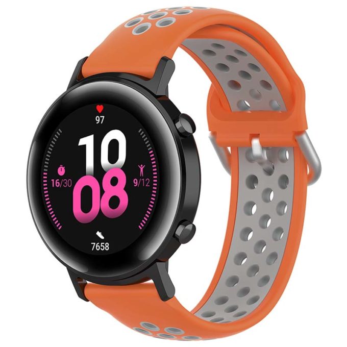 s.r22.12.7 Main Orange Grey StrapsCo Buckle and Tuck Perforated Rubber Strap for Samsung Galaxy Watch Active 20mm 22mm