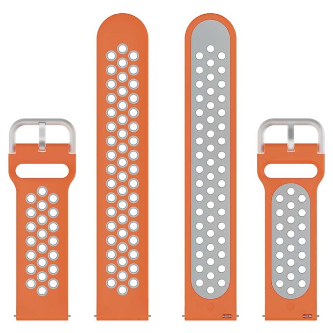 s.r22.12.7 Up Orange Grey StrapsCo Buckle and Tuck Perforated Rubber Strap for Samsung Galaxy Watch Active 20mm 22mm