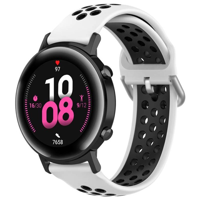 s.r22.22.1 Main White Black StrapsCo Buckle and Tuck Perforated Rubber Strap for Samsung Galaxy Watch Active 20mm 22mm