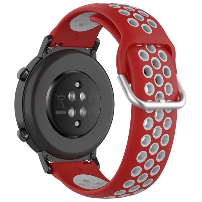 s.r22.6.7 Back Red Grey StrapsCo Buckle and Tuck Perforated Rubber Strap for Samsung Galaxy Watch Active 20mm 22mm