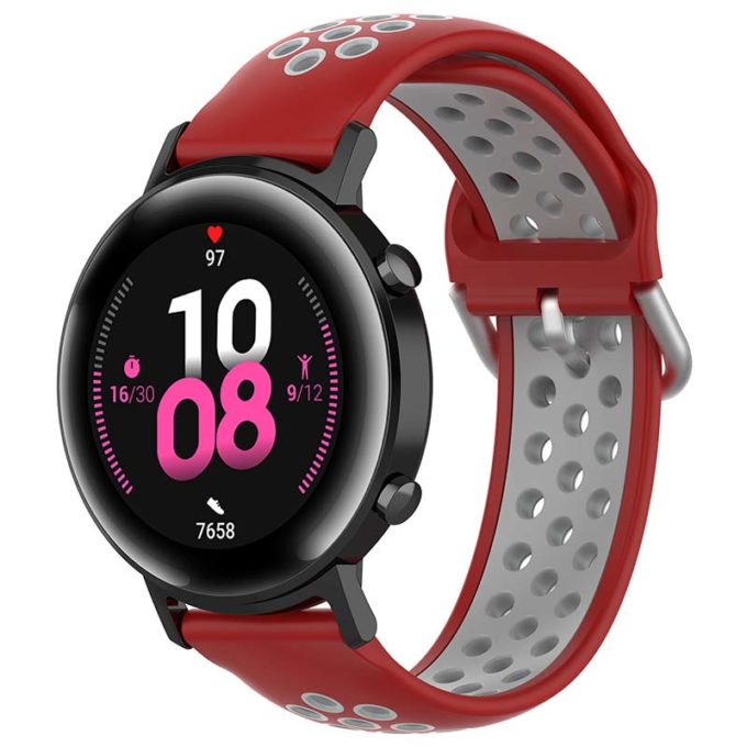 s.r22.6.7 Main Red Grey StrapsCo Buckle and Tuck Perforated Rubber Strap for Samsung Galaxy Watch Active 20mm 22mm