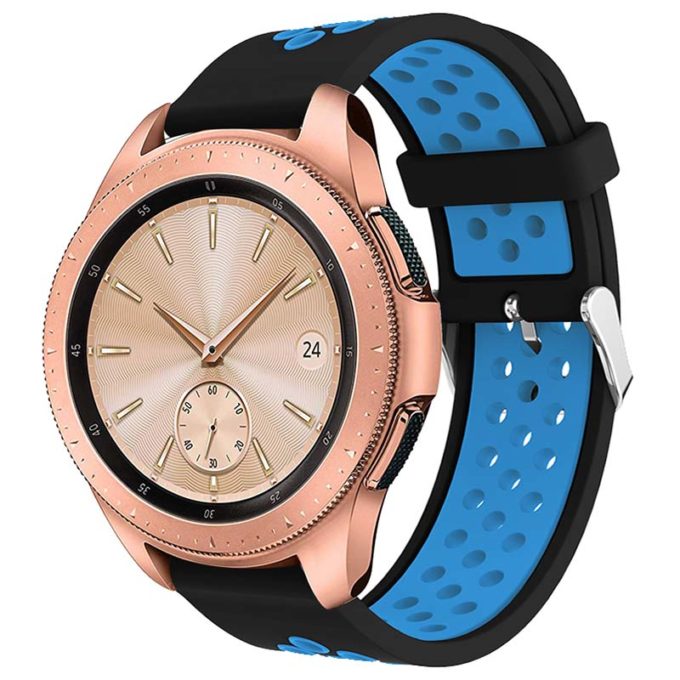 s.r23.1.5 Main Black Blue StrapsCo Perforated Silicone Rubber Strap for Samsung Galaxy Watch Active Gear 20mm 22mm
