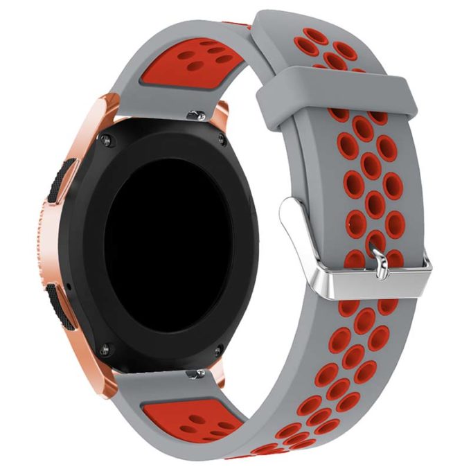 s.r23.7.6 Back Grey Red StrapsCo Perforated Silicone Rubber Strap for Samsung Galaxy Watch Active Gear 20mm 22mm