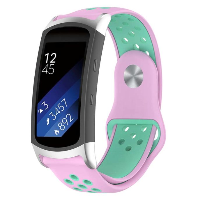 s.r24.13.11 Main Pink Mint StrapsCo Pin and Tuck Perforated Silicone Rubber Watch Band Strap for Samsung Fit2 Fit2 Pro