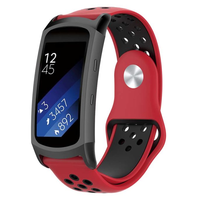 s.r24.6.1 Main Red Black StrapsCo Pin and Tuck Perforated Silicone Rubber Watch Band Strap for Samsung Fit2 Fit2 Pro