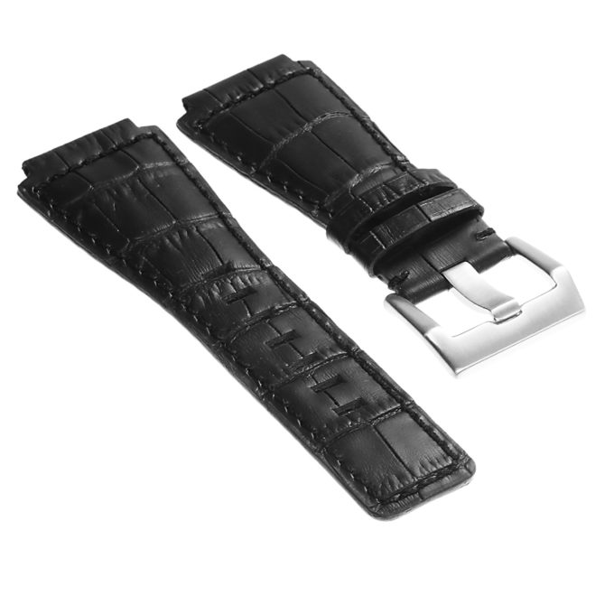 br6.1 DASSARI Croc Embossed Leather Watch Strap for Bell Ross in Black with Brushed Buckle 1