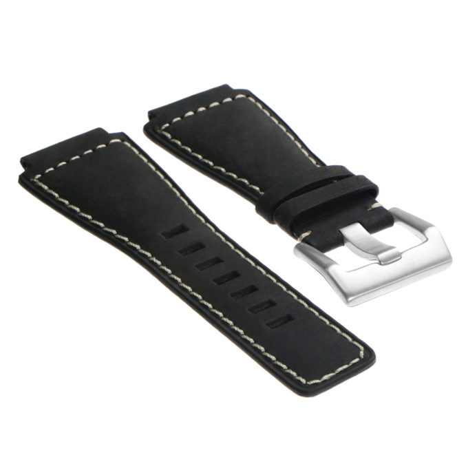 br6.1 DASSARI Distressed Leather Watch Strap for Bell Ross in Black with Brushed Buckle