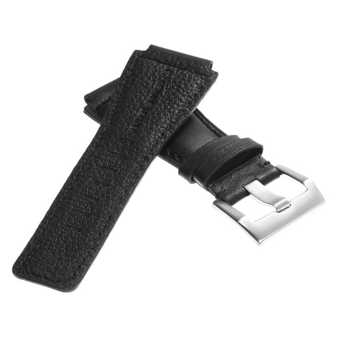 br7.1.bs DASSARI Leather Watch Strap for Bell Ross in Black with Brushed Steel Buckle 3