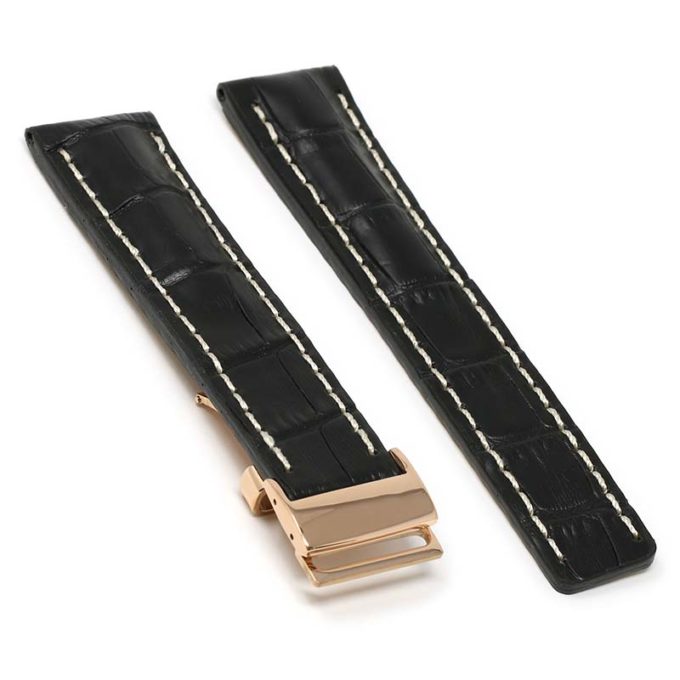 brt11.c.1.22.rg Main Black With White Stitching Rose Gold Clasp DASSARI Vantage Padded Crocodile Embossed Leather Watch Band Strap For Breitling 20mm 22mm 24mm