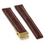 brt11.c.2.22.yg Main Brown With White Stitching Yellow Gold Clasp DASSARI Vantage Padded Crocodile Embossed Leather Watch Band Strap For Breitling 20mm 22mm 24mm