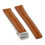 brt11.c.3.22.ss Main Tan With White Stitching Silver Clasp DASSARI Vantage Padded Crocodile Embossed Leather Watch Band Strap For Breitling 20mm 22mm 24mm