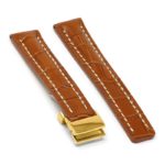 brt11.c.3.22.yg Main Tan With White Stitching Yellow Gold Clasp DASSARI Vantage Padded Crocodile Embossed Leather Watch Band Strap For Breitling 20mm 22mm 24mm