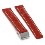 brt11.c.6.22.ss Main Red With White Stitching Silver Clasp DASSARI Vantage Padded Crocodile Embossed Leather Watch Band Strap For Breitling 20mm 22mm 24mm