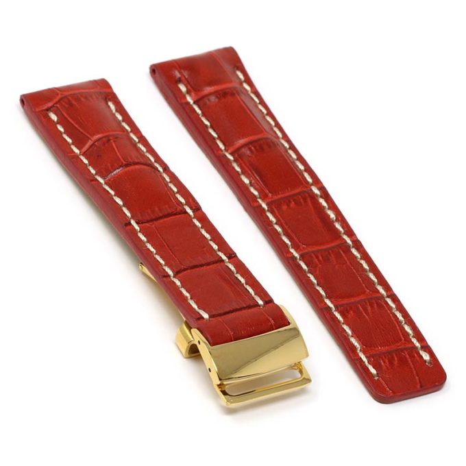 brt11.c.6.22.yg Main Red With White Stitching Yellow Gold Clasp DASSARI Vantage Padded Crocodile Embossed Leather Watch Band Strap For Breitling 20mm 22mm 24mm