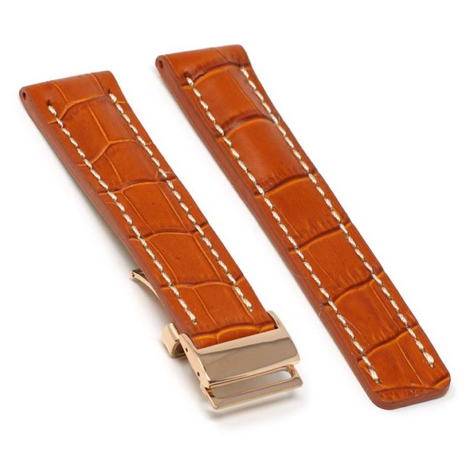 brt11.c.8.22.rg Main Rust With White Stitching Rose Gold Clasp DASSARI Vantage Padded Crocodile Embossed Leather Watch Band Strap For Breitling 20mm 22mm 24mm 1