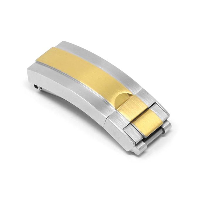 cl.rx2 .ss .yg Main Silver Yellow Gold StrapsCo Replacement Stainless Steel Deployant Clasp For Rolex 16mm
