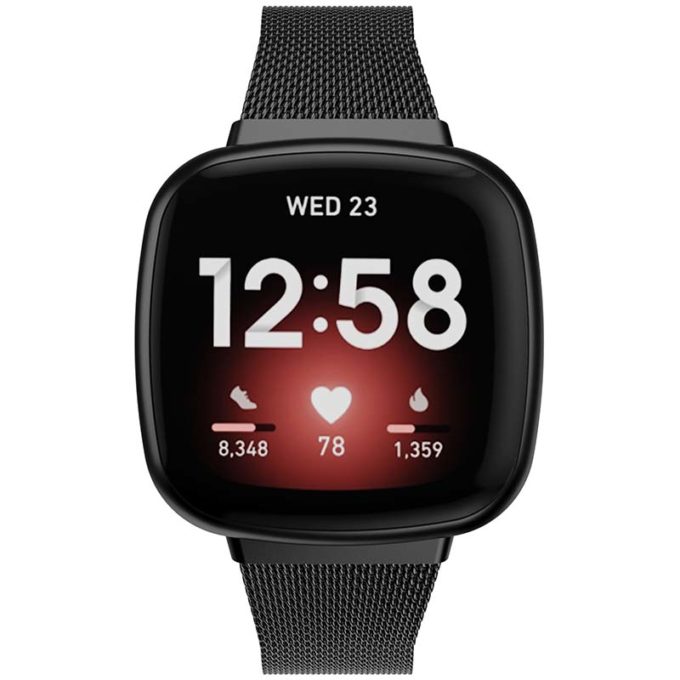 WITHit Black Stainless Steel Mesh Band for the Fitbit Versa 3 &  4/Sense/Sense 2 