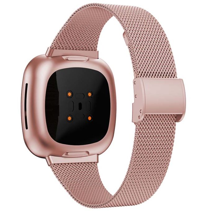 fb.m132.pg Back Pink Gold StrapsCo Slim Stainless Steel Mesh Watch Band Strap for Fitbit Versa 3 Fitbit Sense