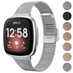 fb.m132.ss Gallery Silver StrapsCo Slim Stainless Steel Mesh Watch Band Strap for Fitbit Versa 3 Fitbit Sense