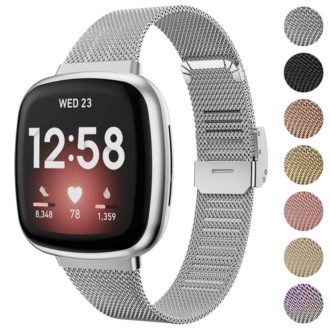 fb.m132.ss Gallery Silver StrapsCo Slim Stainless Steel Mesh Watch Band Strap for Fitbit Versa 3 Fitbit Sense