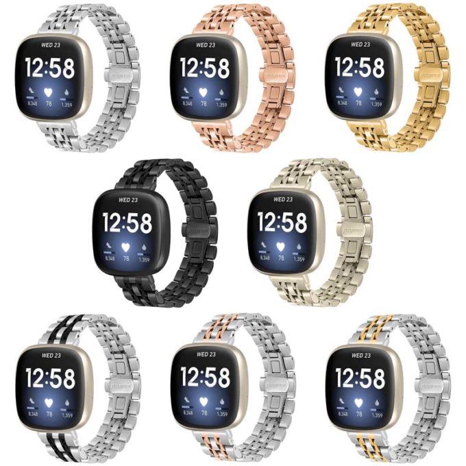 fb.m133 All Color StrapsCo Stainless Steel Bracelet Watch Band w Hidden Clasp for Fitbit Versa 3 Fitbit Sense