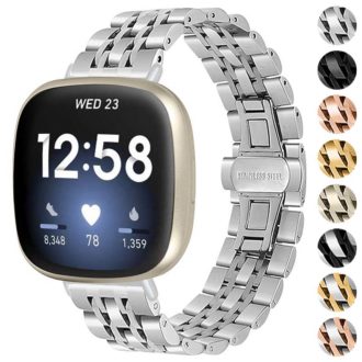 fb.m133.ss Gallery Silver StrapsCo Stainless Steel Bracelet Watch Band w Hidden Clasp for Fitbit Versa 3 Fitbit Sense