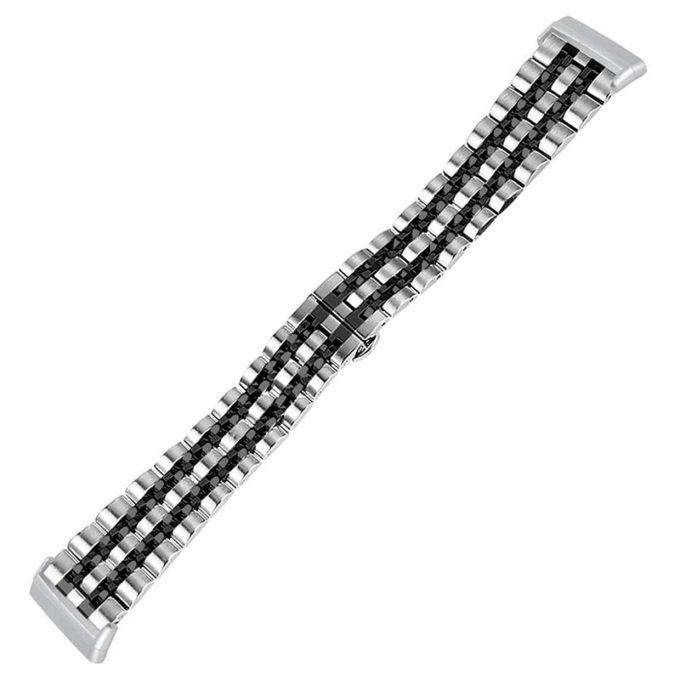 fb.m133.ss .mb Angle Silver Black StrapsCo Stainless Steel Bracelet Watch Band w Hidden Clasp for Fitbit Versa 3 Fitbit Sense