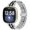 fb.m133.ss .mb Main Silver Black StrapsCo Stainless Steel Bracelet Watch Band w Hidden Clasp for Fitbit Versa 3 Fitbit Sense