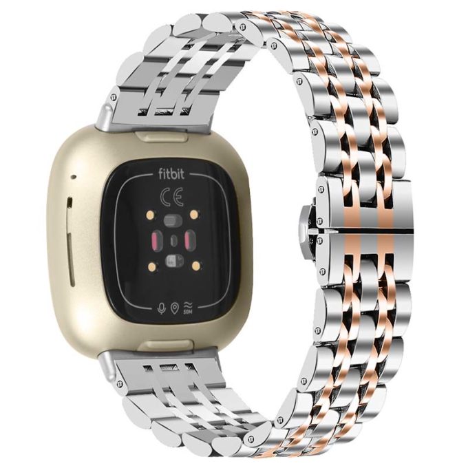fb.m133.ss .rg Back Silver Rose Gold StrapsCo Stainless Steel Bracelet Watch Band w Hidden Clasp for Fitbit Versa 3 Fitbit Sense