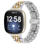 fb.m133.ss .yg Main Silver Yellow Gold StrapsCo Stainless Steel Bracelet Watch Band w Hidden Clasp for Fitbit Versa 3 Fitbit Sense