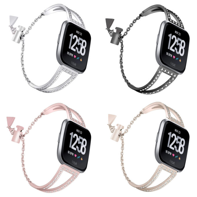 fb.m92 All Colors StrapsCo Stainless Steel Adjustable Bracelet with Rhinestones for Fitbit Versa