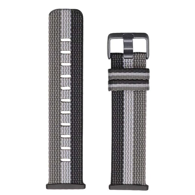 fb.ny19.1.22.7 Black White Grey StrapsCo Canvas Watch Band Strap with Polished Silver Buckle for Fitbit Versa 3 Fitbit Sense