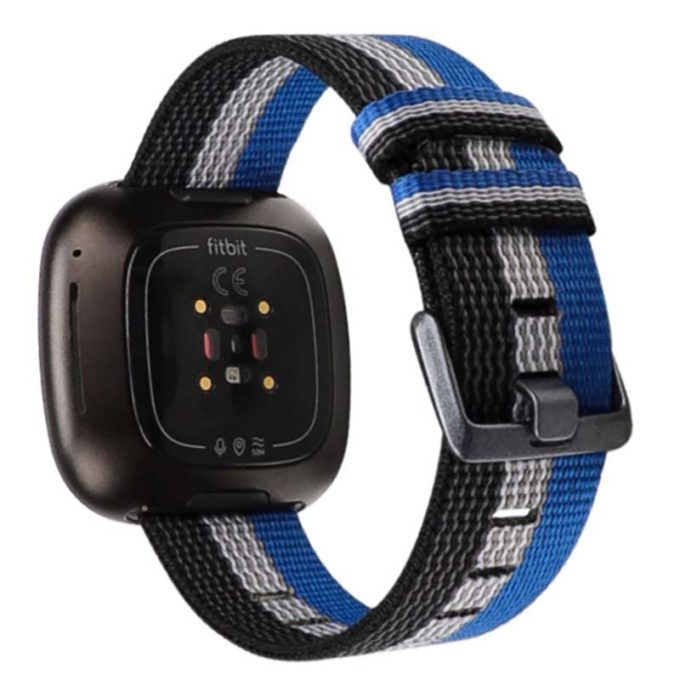 fb.ny19.1.7.5 Back Black Grey Blue StrapsCo Canvas Watch Band Strap with Polished Silver Buckle for Fitbit Versa 3 Fitbit Sense