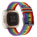 fb.ny19.123 Back Rainbow StrapsCo Canvas Watch Band Strap with Polished Silver Buckle for Fitbit Versa 3 Fitbit Sense
