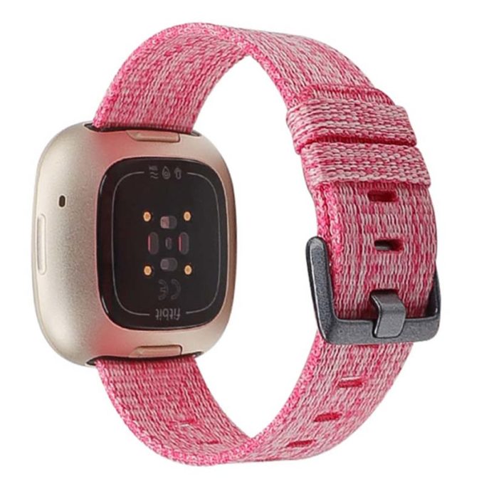 fb.ny19.13 Back Pink StrapsCo Canvas Watch Band Strap with Polished Silver Buckle for Fitbit Versa 3 Fitbit Sense