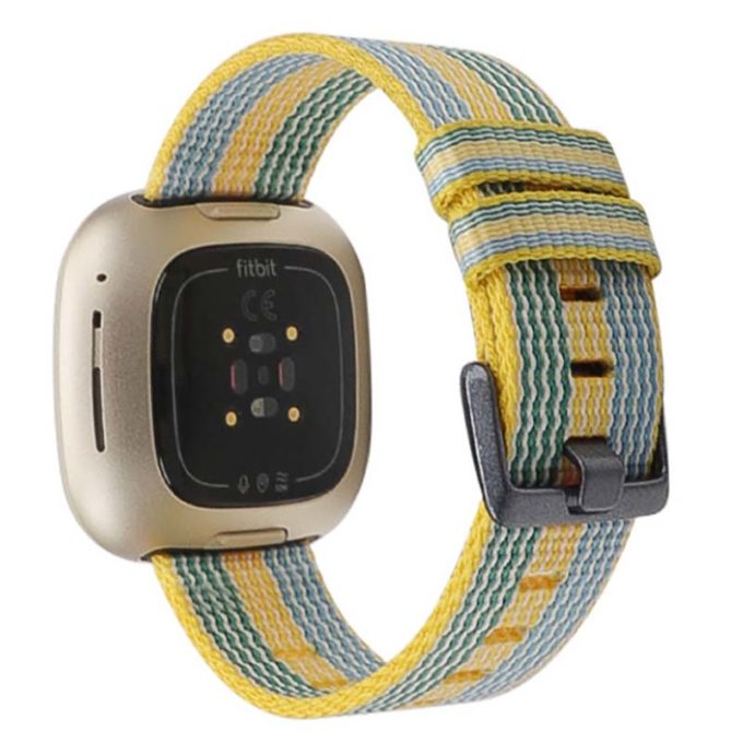 fb.ny19.5.10 Back Blue Yellow StrapsCo Canvas Watch Band Strap with Polished Silver Buckle for Fitbit Versa 3 Fitbit Sense