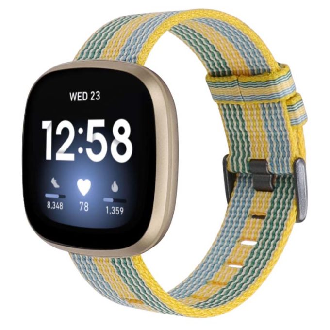 fb.ny19.5.10 Main Blue Yellow StrapsCo Canvas Watch Band Strap with Polished Silver Buckle for Fitbit Versa 3 Fitbit Sense