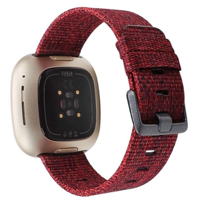 fb.ny19.6 Back Red StrapsCo Canvas Watch Band Strap with Polished Silver Buckle for Fitbit Versa 3 Fitbit Sense