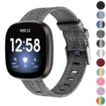 fb.ny19.7 Gallery Grey StrapsCo Canvas Watch Band Strap with Polished Silver Buckle for Fitbit Versa 3 Fitbit Sense