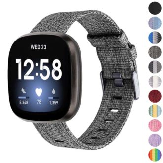 fb.ny19.7 Gallery Grey StrapsCo Canvas Watch Band Strap with Polished Silver Buckle for Fitbit Versa 3 Fitbit Sense