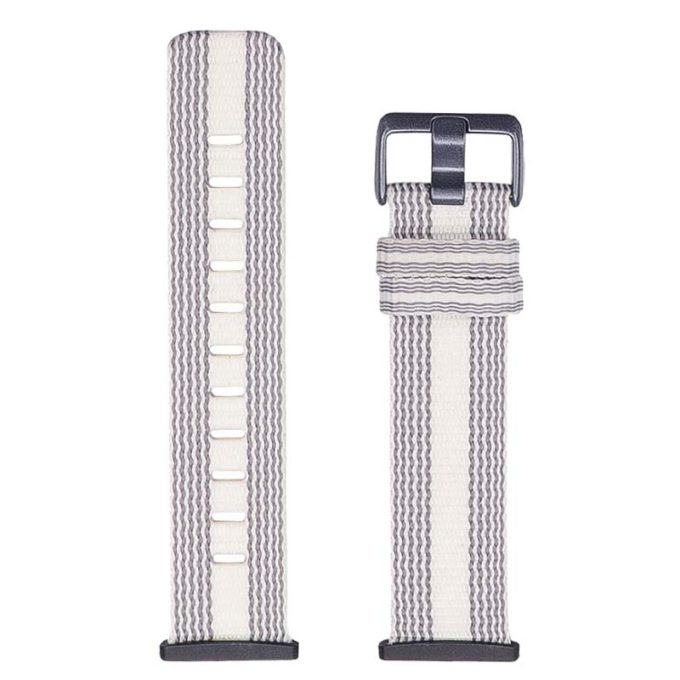 fb.ny19.7.22 Up Grey White StrapsCo Canvas Watch Band Strap with Polished Silver Buckle for Fitbit Versa 3 Fitbit Sense