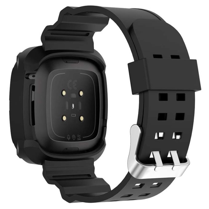 fb.r61.1 Back Black StrapsCo Silicone Rubber Case Watch Band Strap for Fitbit Versa 3 Fitbit Sense