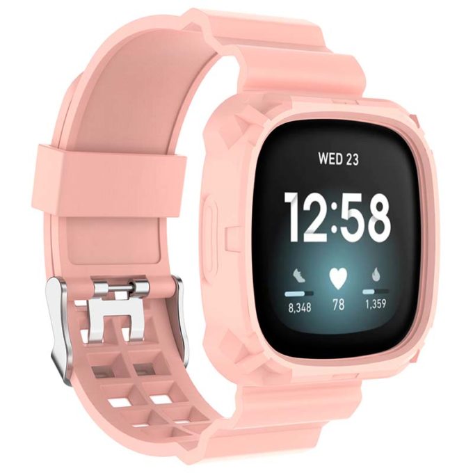 Fitbit+Versa+3+40+mm+Pink+Rubber+Case+with+Gold+Aluminum+Band+GPS+